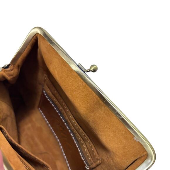 Patricia Nash Brown Leather Kiss Lock Clutch Wallet Coin Purse Organizer Pouch - Picture 8 of 11